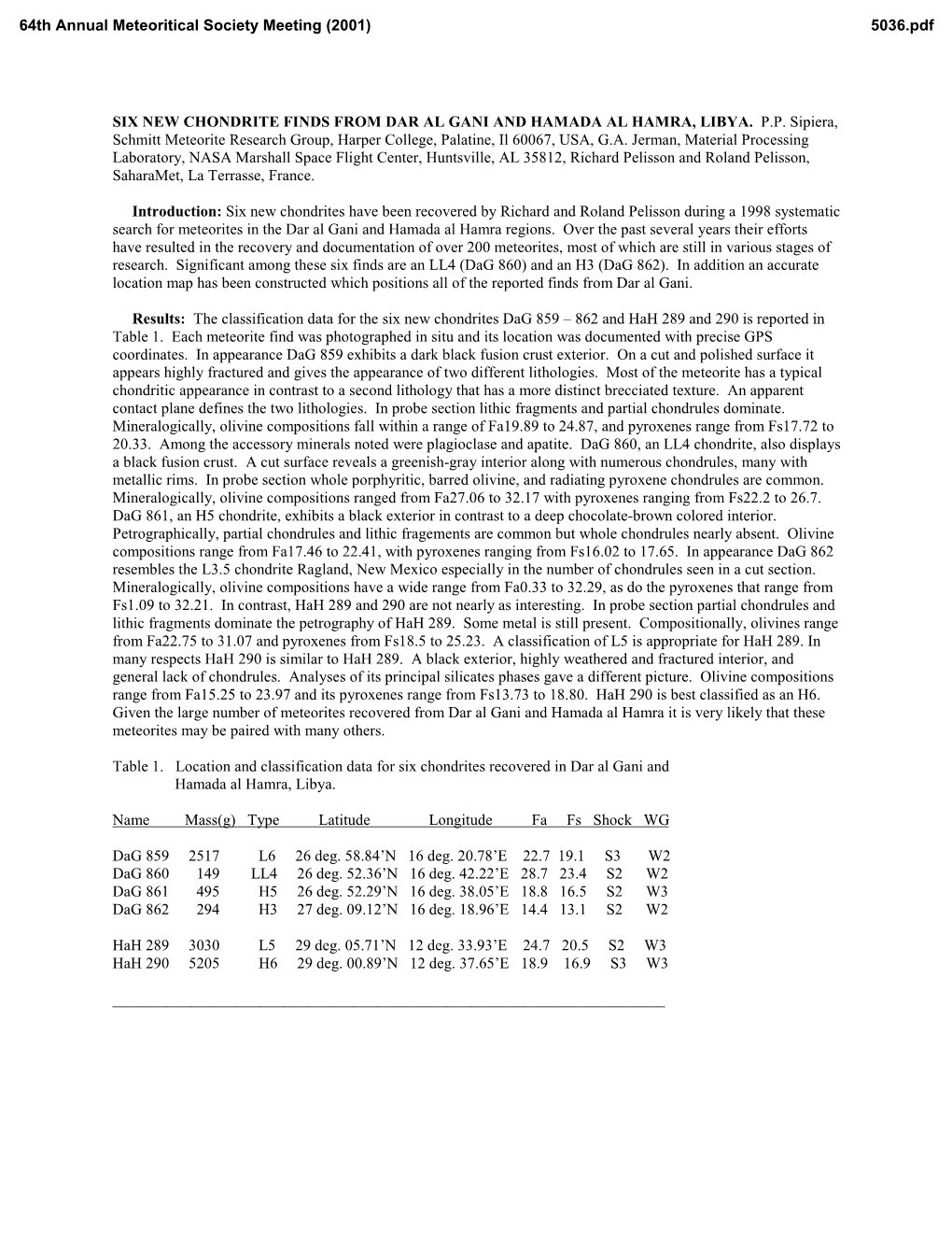 Six New Chondrite Finds from Dar Al Gani and Hamada Al Hamra, Libya