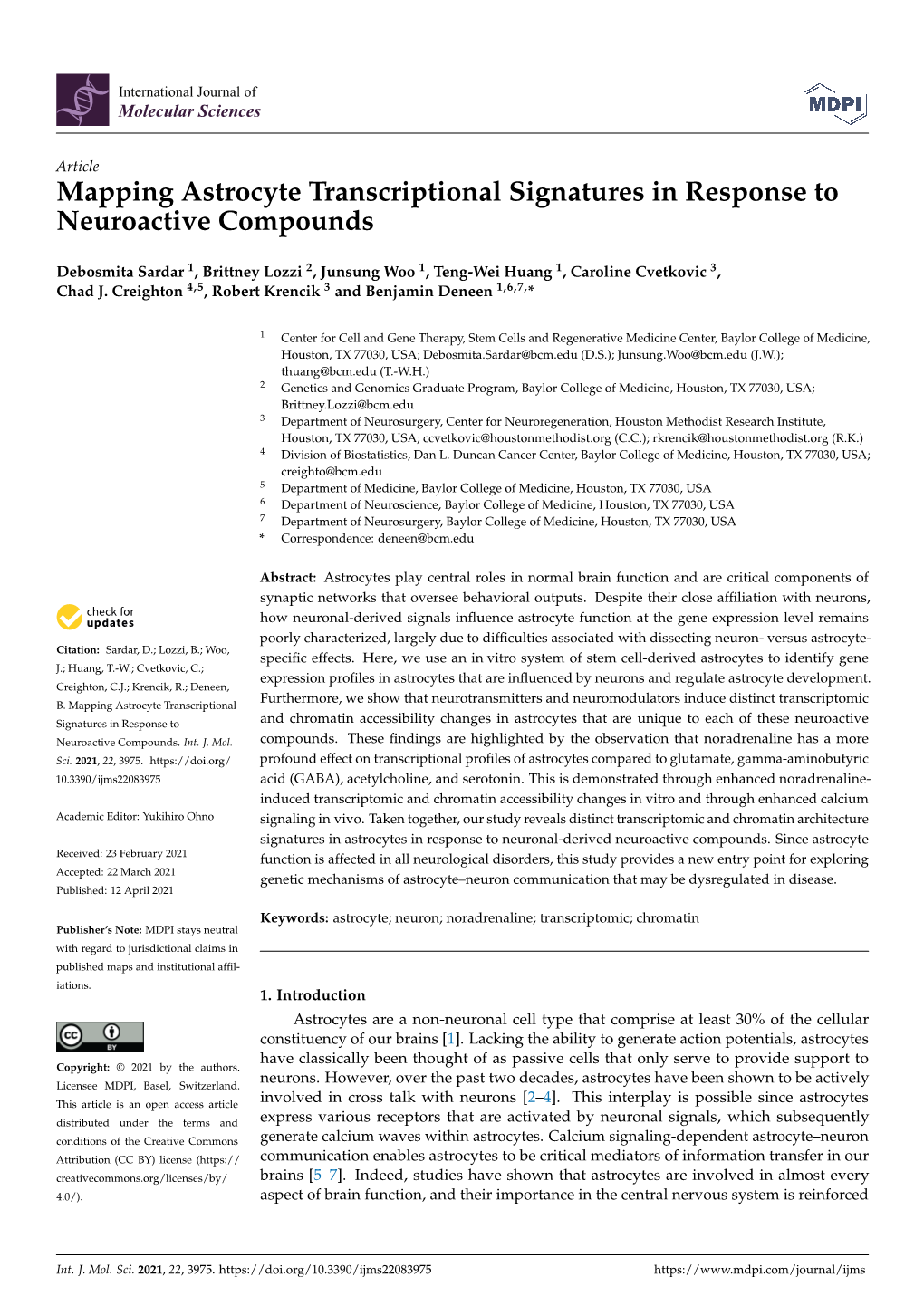 Mapping Astrocyte Transcriptional Signatures in Response to Neuroactive Compounds