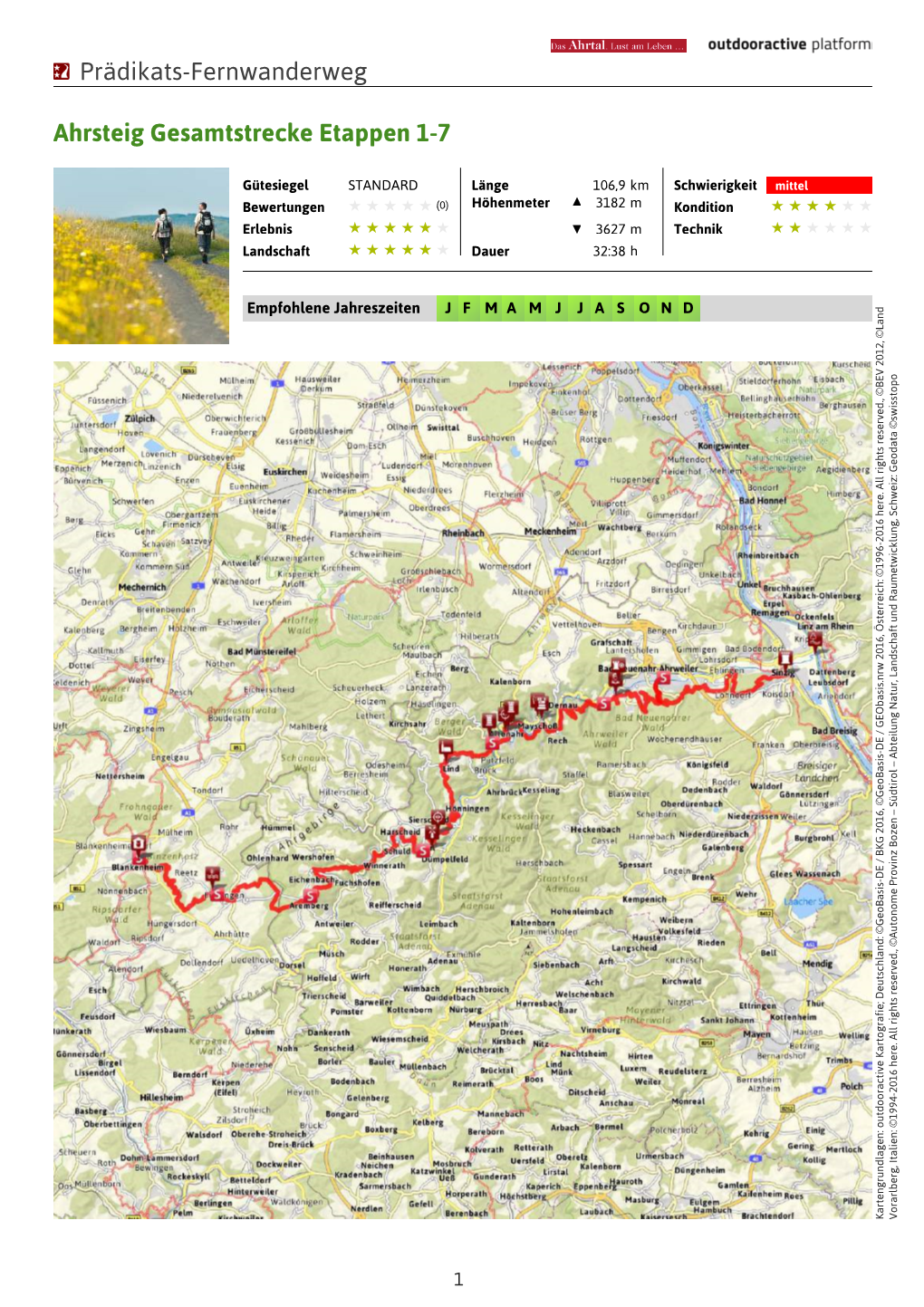 Prädikats-Fernwanderweg Ahrsteig Gesamtstrecke Etappen
