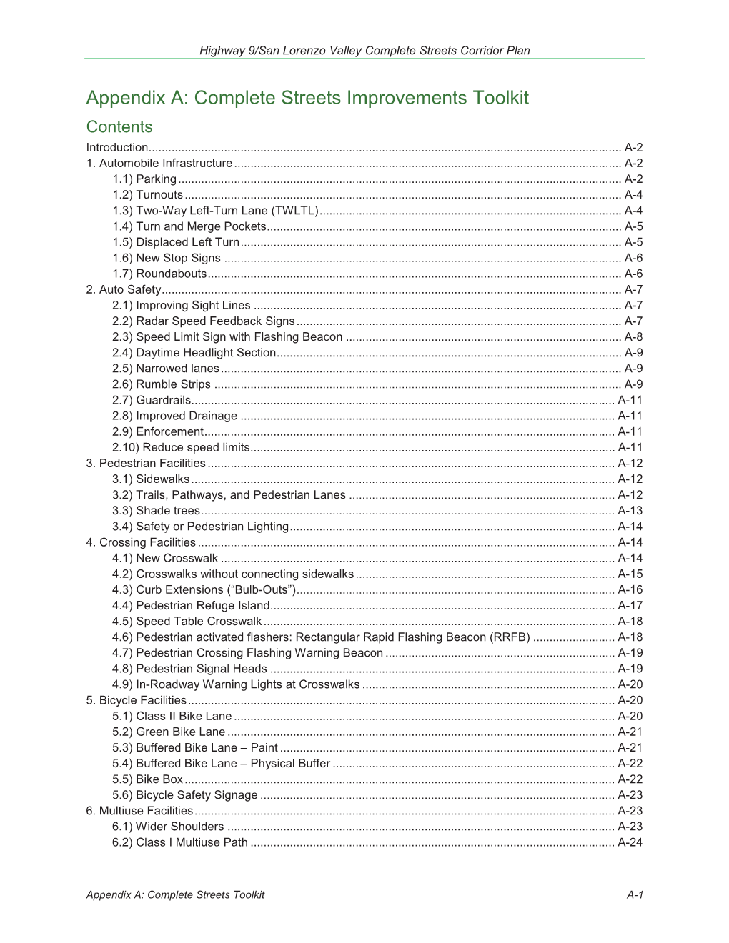 Complete Streets Improvements Toolkit Contents Introduction