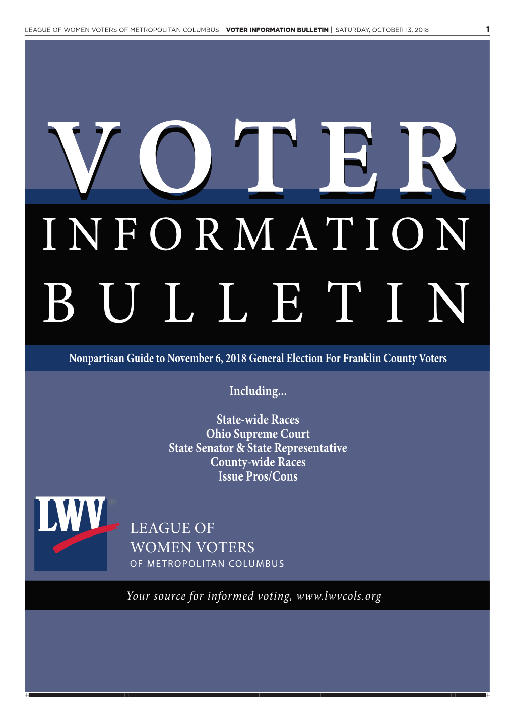 Information Bulletin | Saturday, October 13, 2018 1