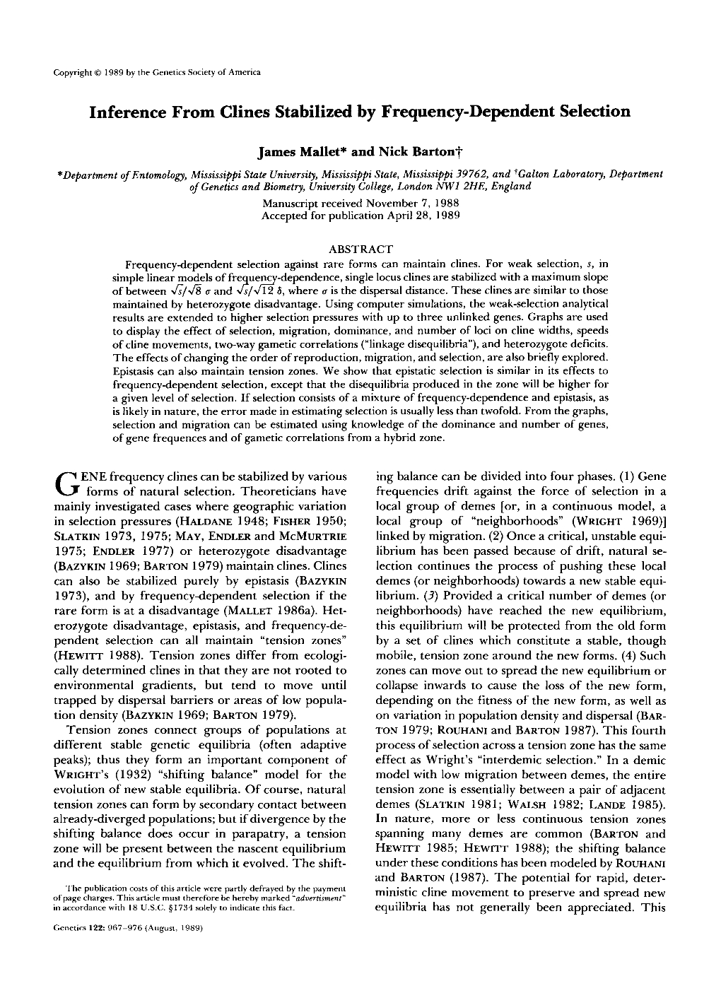 Inference from Clines Stabilized by Frequency-Dependent Selection