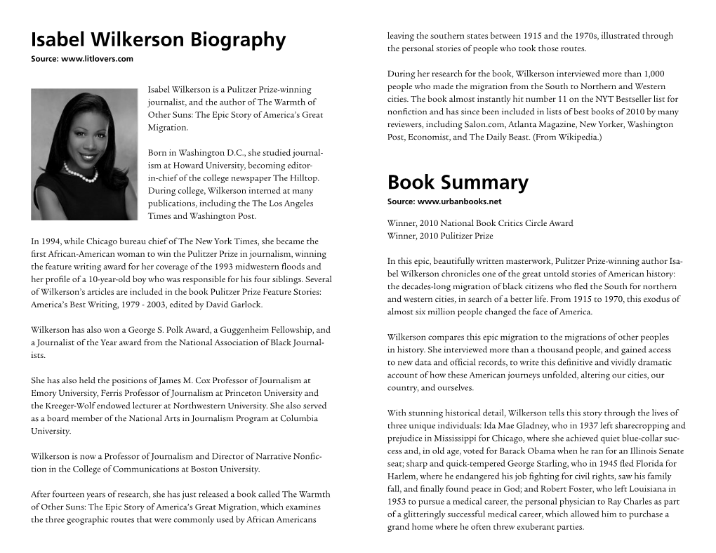 Isabel Wilkerson Biography Book Summary