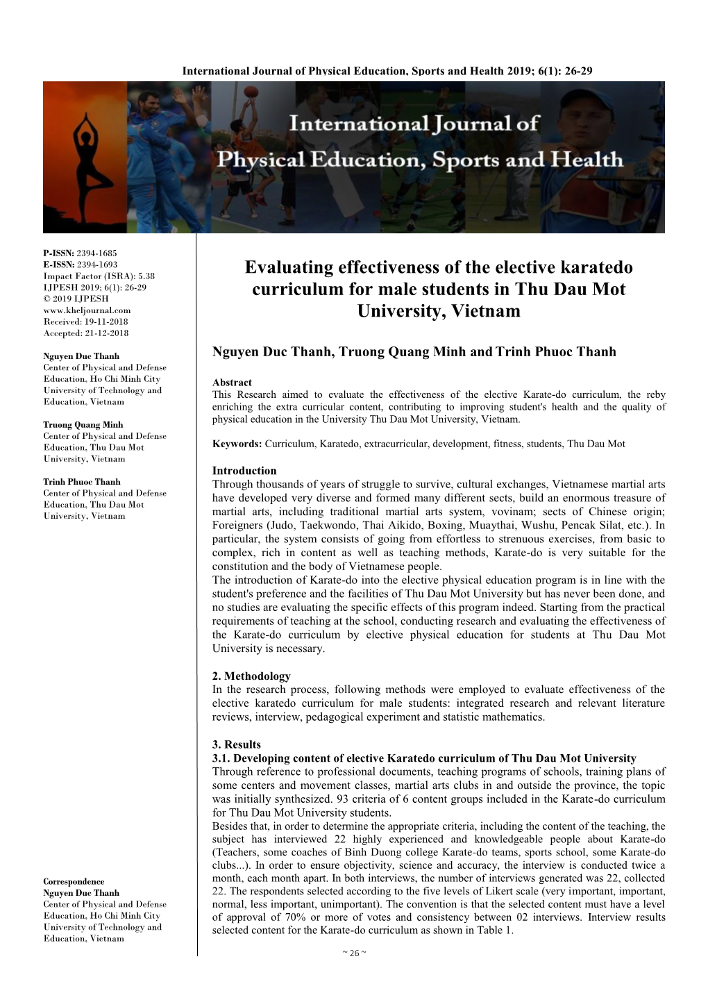 Evaluating Effectiveness of the Elective Karatedo Curriculum For