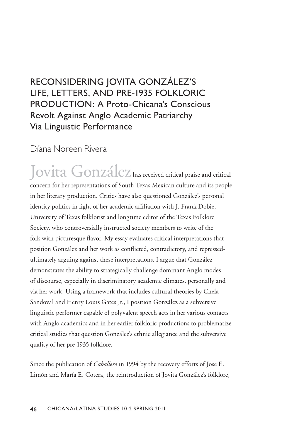 Reconsidering Jovita González's Life, Letters, And