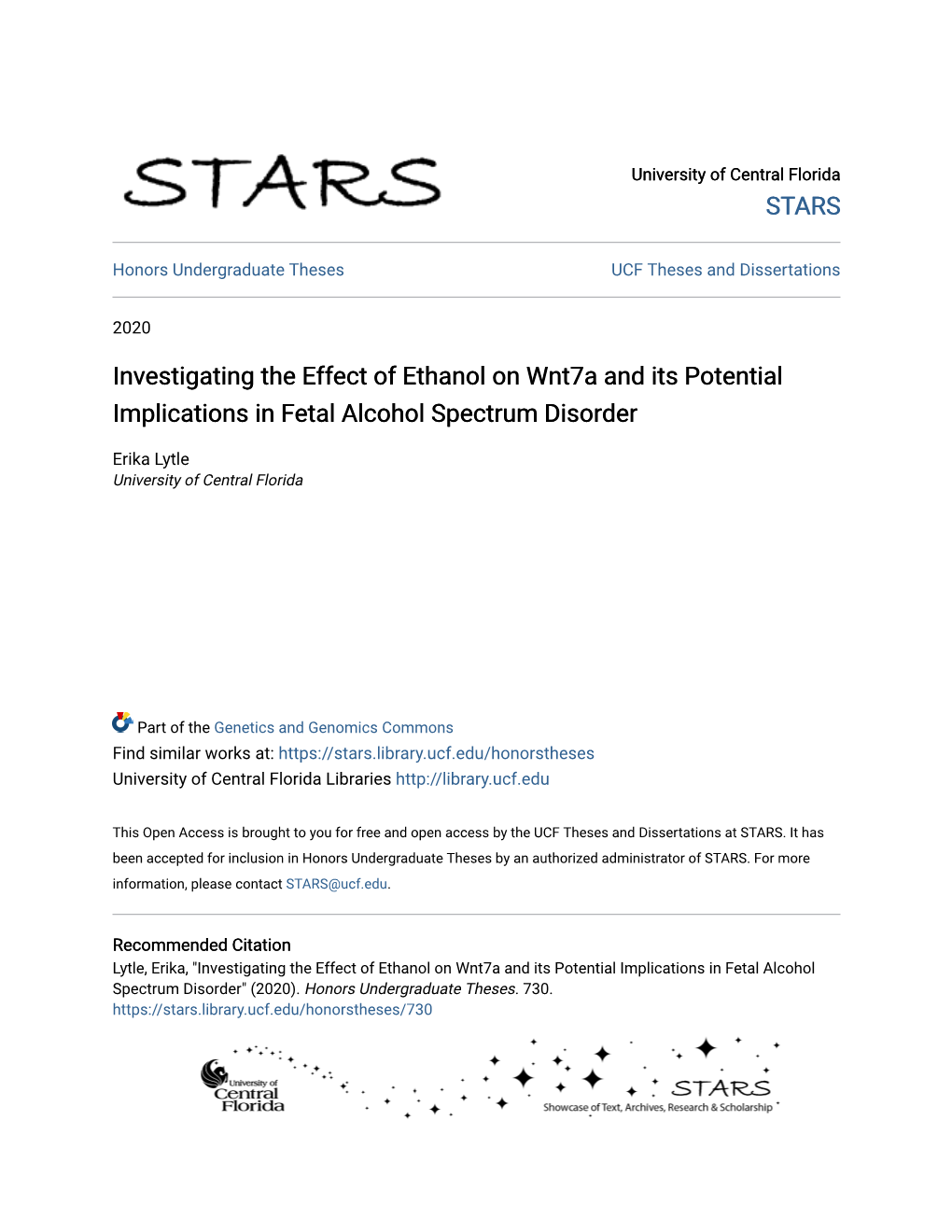 Investigating the Effect of Ethanol on Wnt7a and Its Potential Implications in Fetal Alcohol Spectrum Disorder