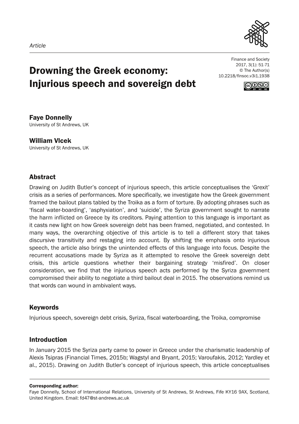 Drowning the Greek Economy: Injurious Speech and Sovereign Debt