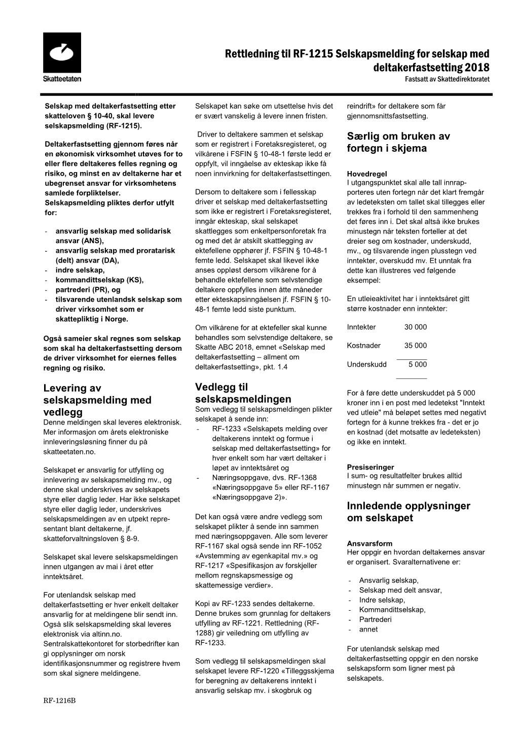 RF-1216 Rettledning Til RF-1215 Selskapsmelding for Selskap Med