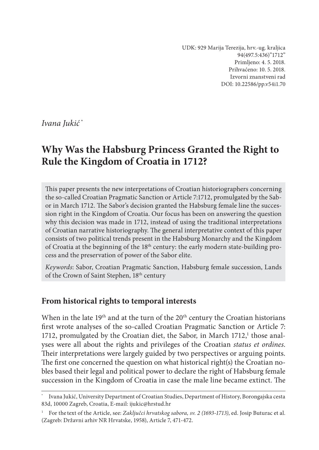 Why Was the Habsburg Princess Granted the Right to Rule the Kingdom of Croatia in 1712?