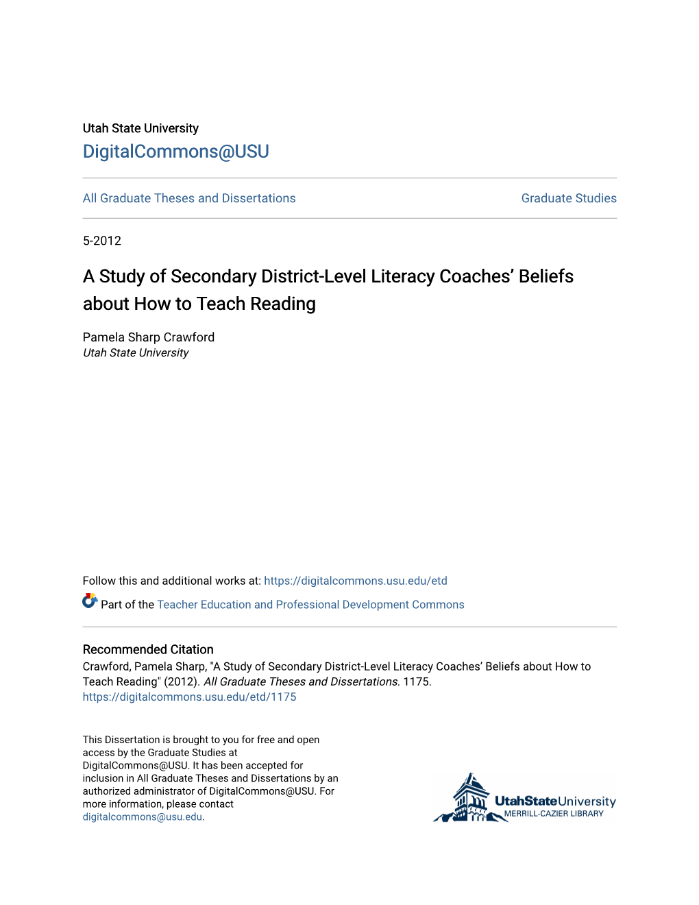 A Study of Secondary District-Level Literacy Coaches' Beliefs About How to Teach Reading