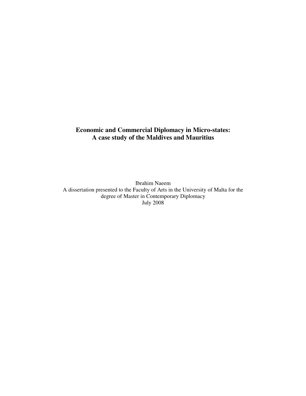 Economic and Commercial Diplomacy in Micro-States: a Case Study of the Maldives and Mauritius