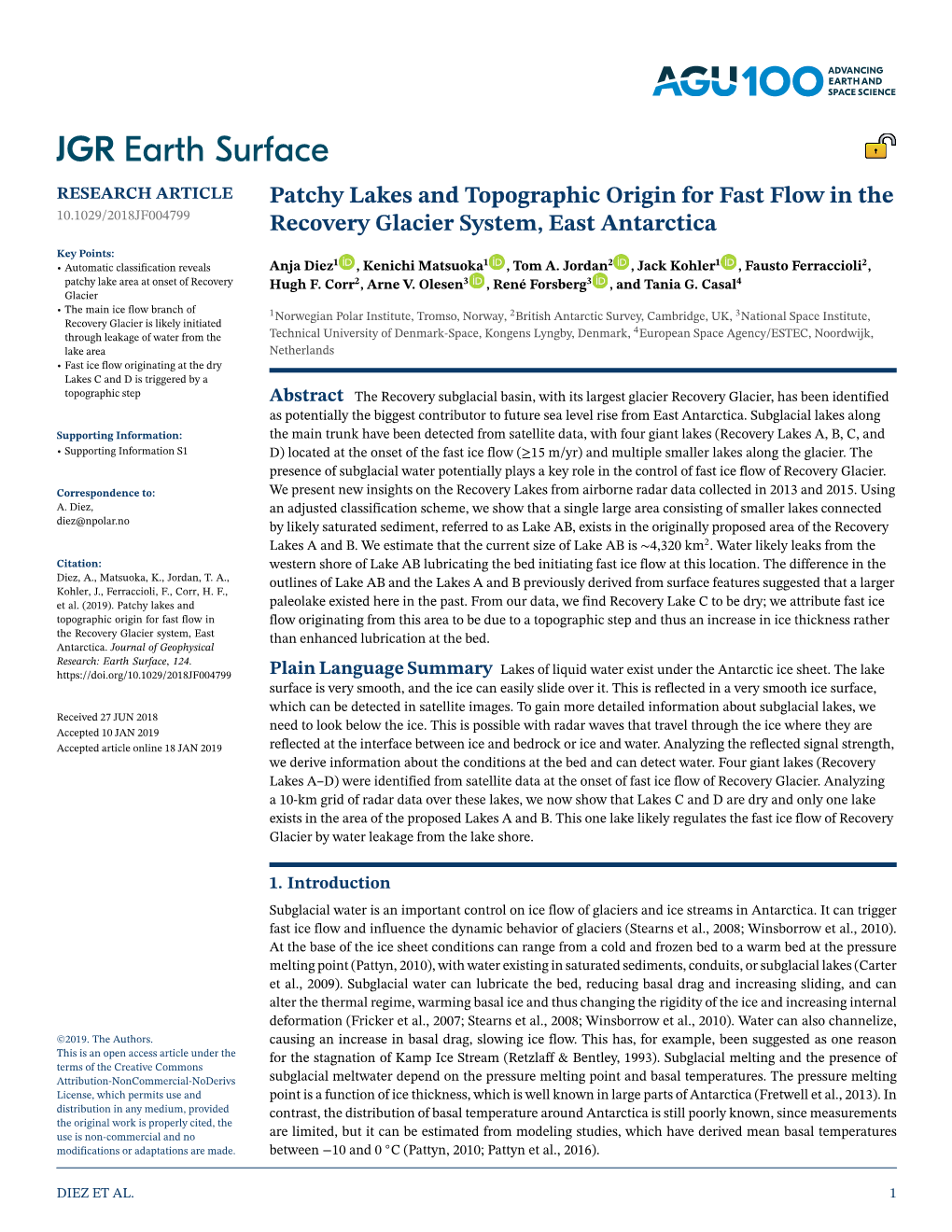 Patchy Lakes and Topographic Origin for Fast Flow in the Recovery