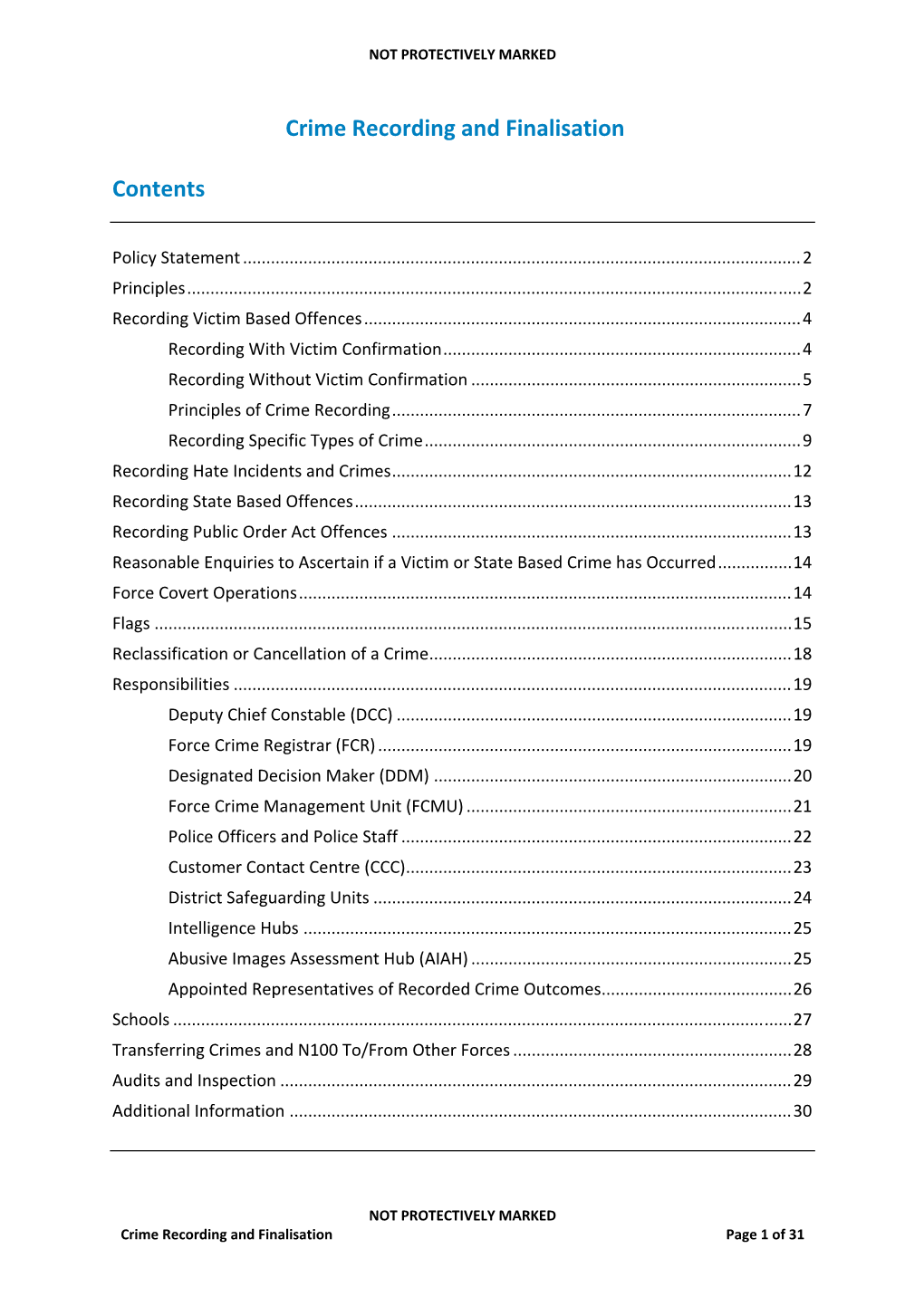 Crime Recording and Finalisation Contents