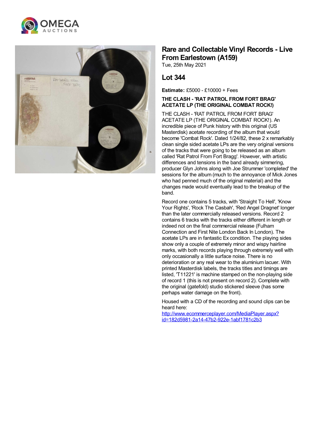 Rare and Collectable Vinyl Records - Live from Earlestown (A159) Tue, 25Th May 2021 Lot 344