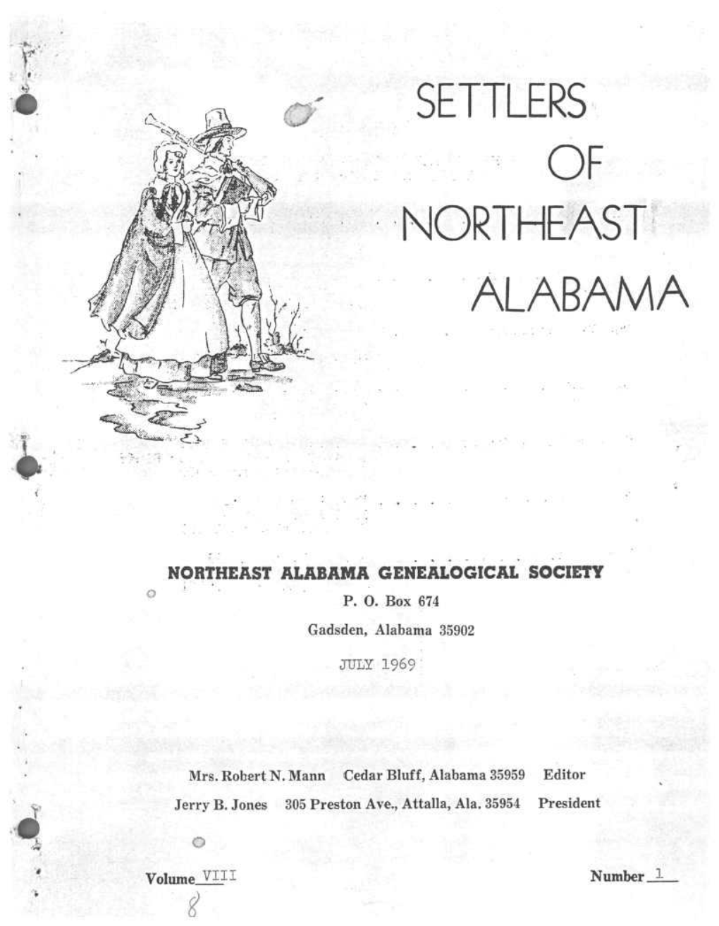 SETTLERS of NORTHEAST ALABAMA Will Be: Vol