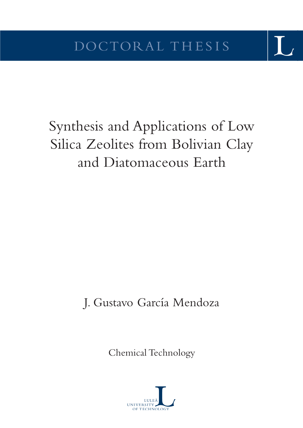 Synthesis and Applications of Low Silica Zeolites from Bolivian Clay and Diatomaceous Earth