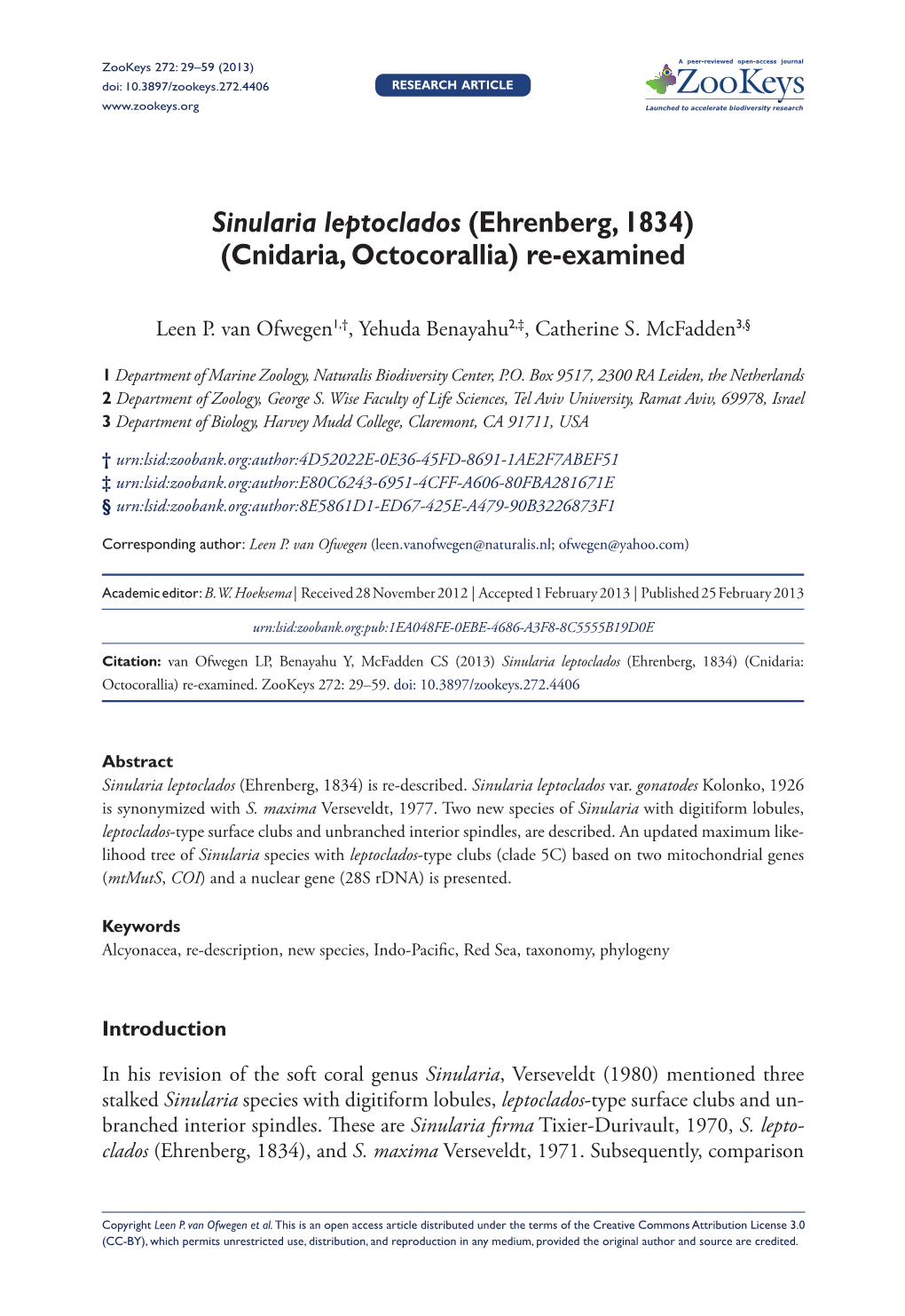 Sinularia Leptoclados (Ehrenberg, 1834) (Cnidaria, Octocorallia) Re-Examined