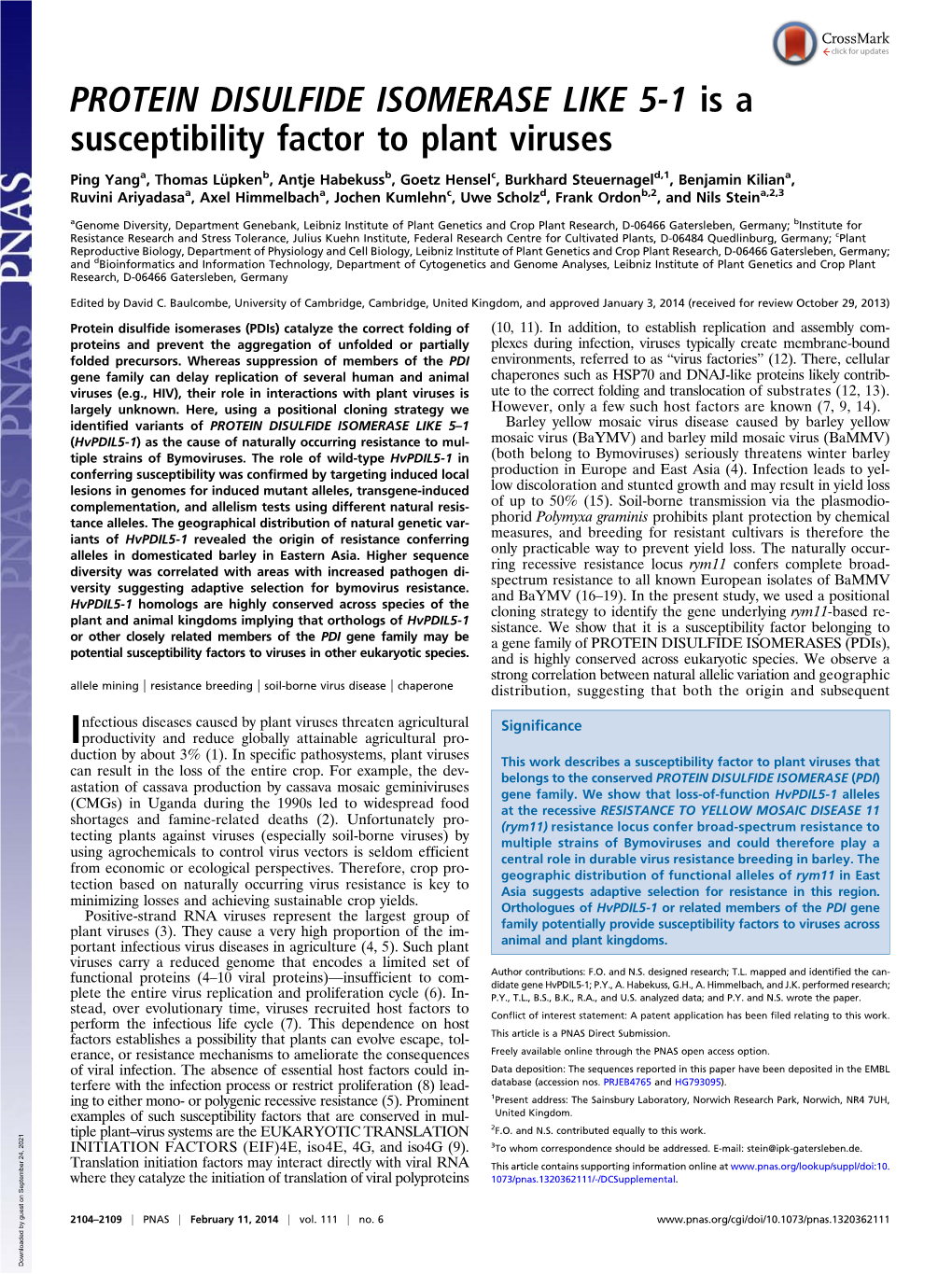 PROTEIN DISULFIDE ISOMERASE LIKE 5-1 Is a Susceptibility Factor to Plant Viruses