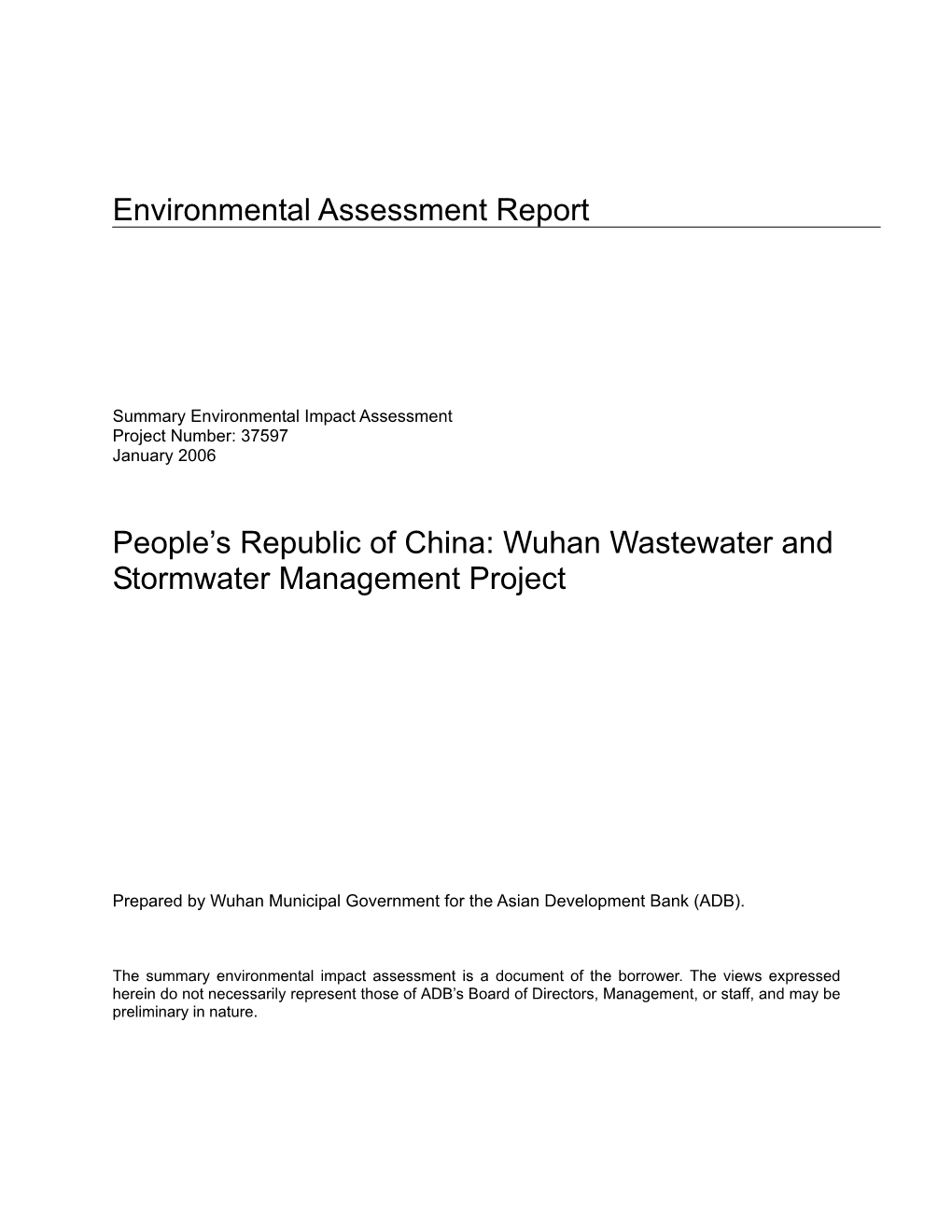 Wuhan Wastewater and Stormwater Management Project