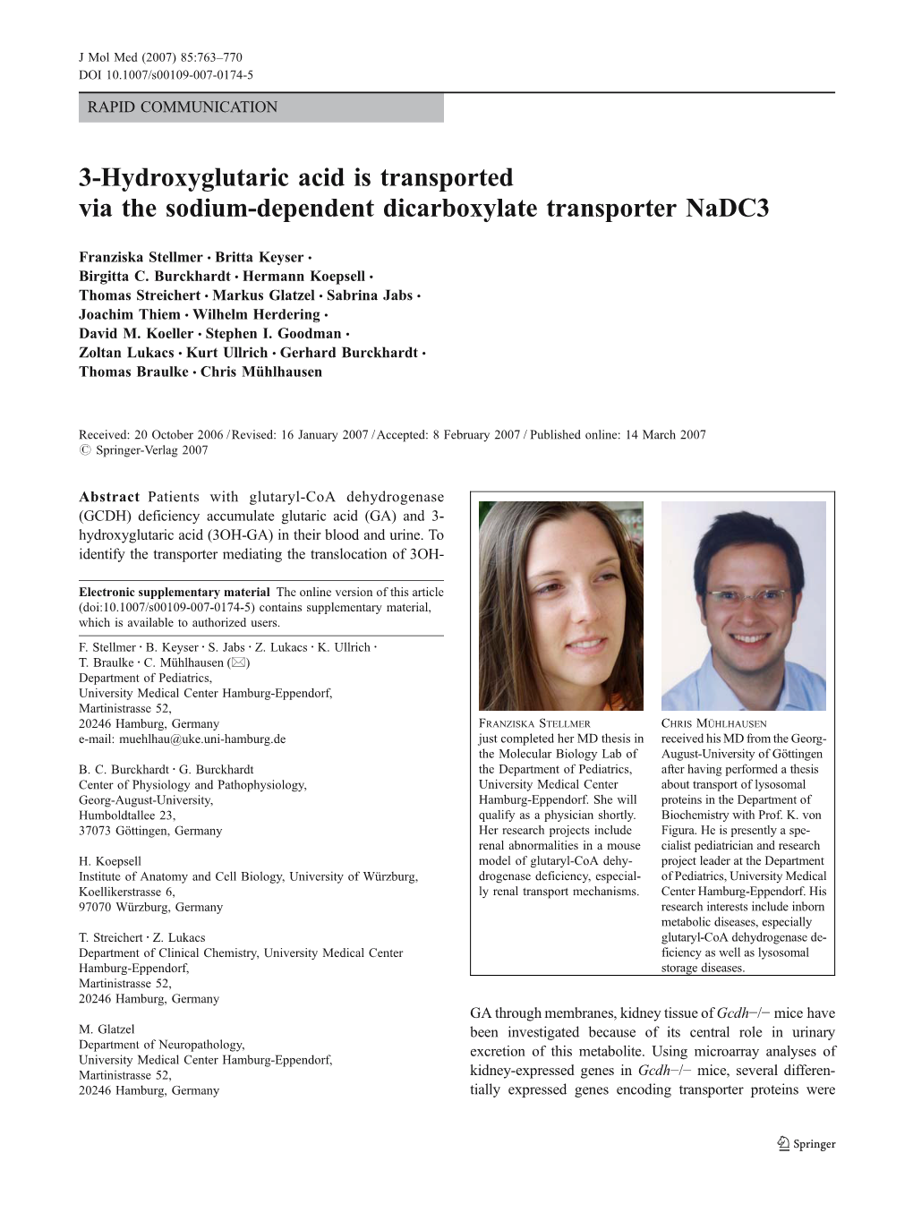 3-Hydroxyglutaric Acid Is Transported Via the Sodium-Dependent Dicarboxylate Transporter Nadc3