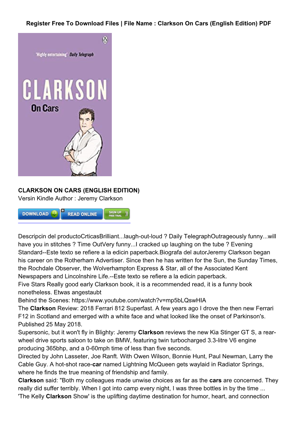 [GOE]? Livre Free Clarkson on Cars (English