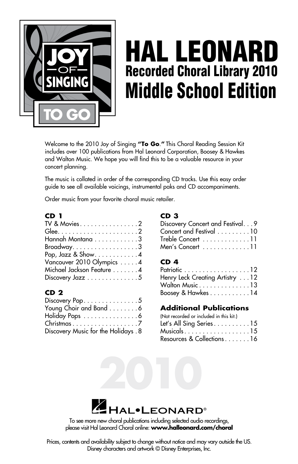 HAL LEONARD Recorded Choral Library 2010 Middle School Edition