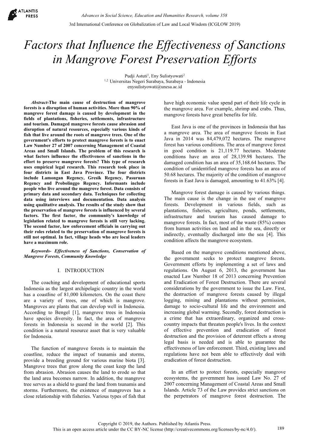 Factors That Influence the Effectiveness of Sanctions in Mangrove Forest Preservation Efforts