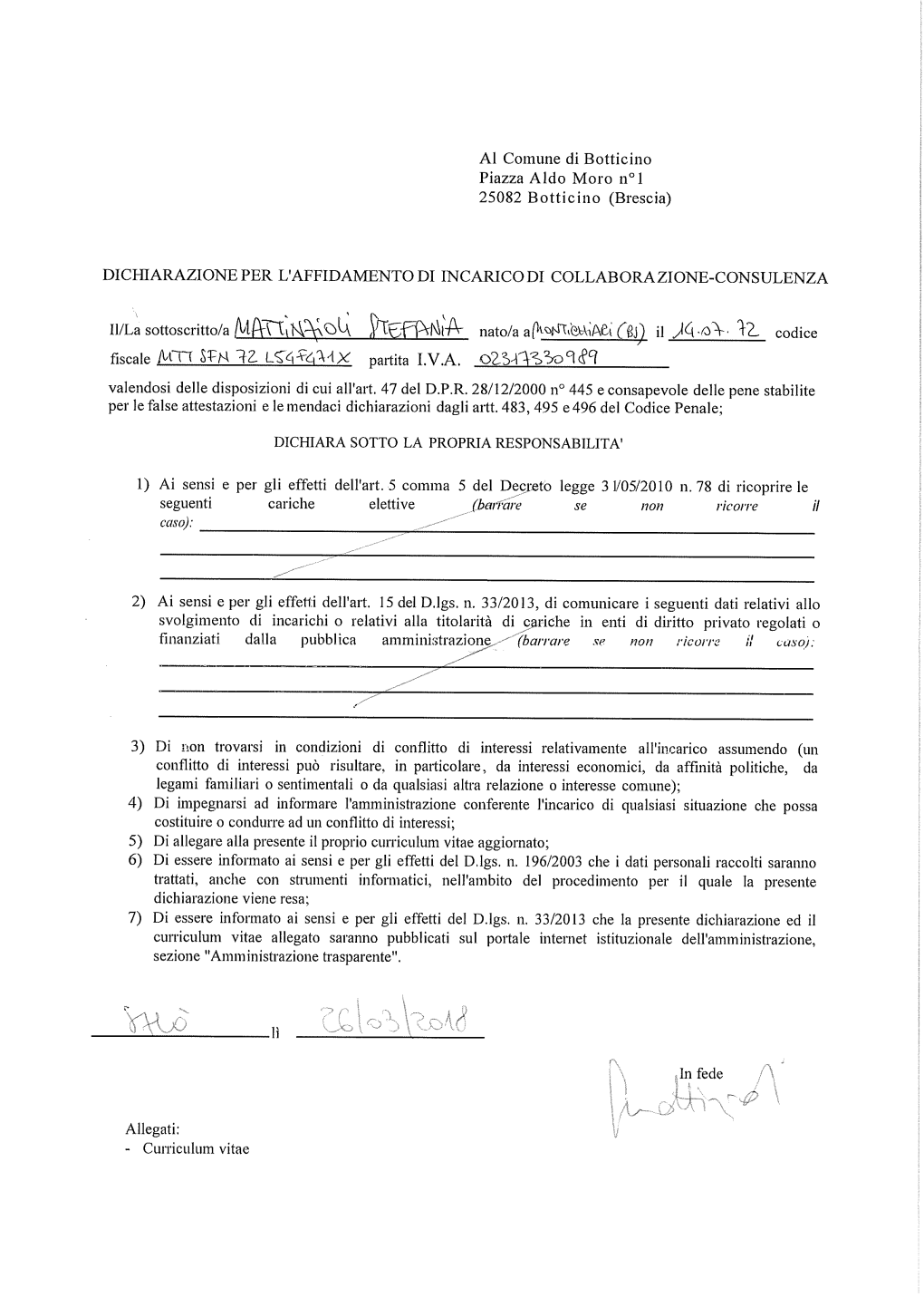 Dichiarazione Affidamento Incarichi + CV Mattinzioli.Pdf