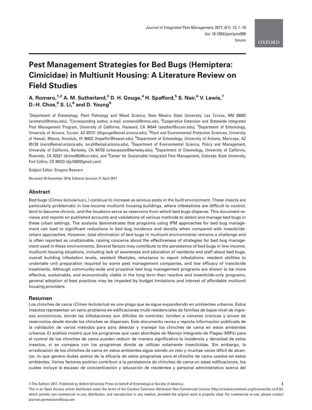 Pest Management Strategies for Bed Bugs (Hemiptera: Cimicidae) in Multiunit Housing: a Literature Review on Field Studies