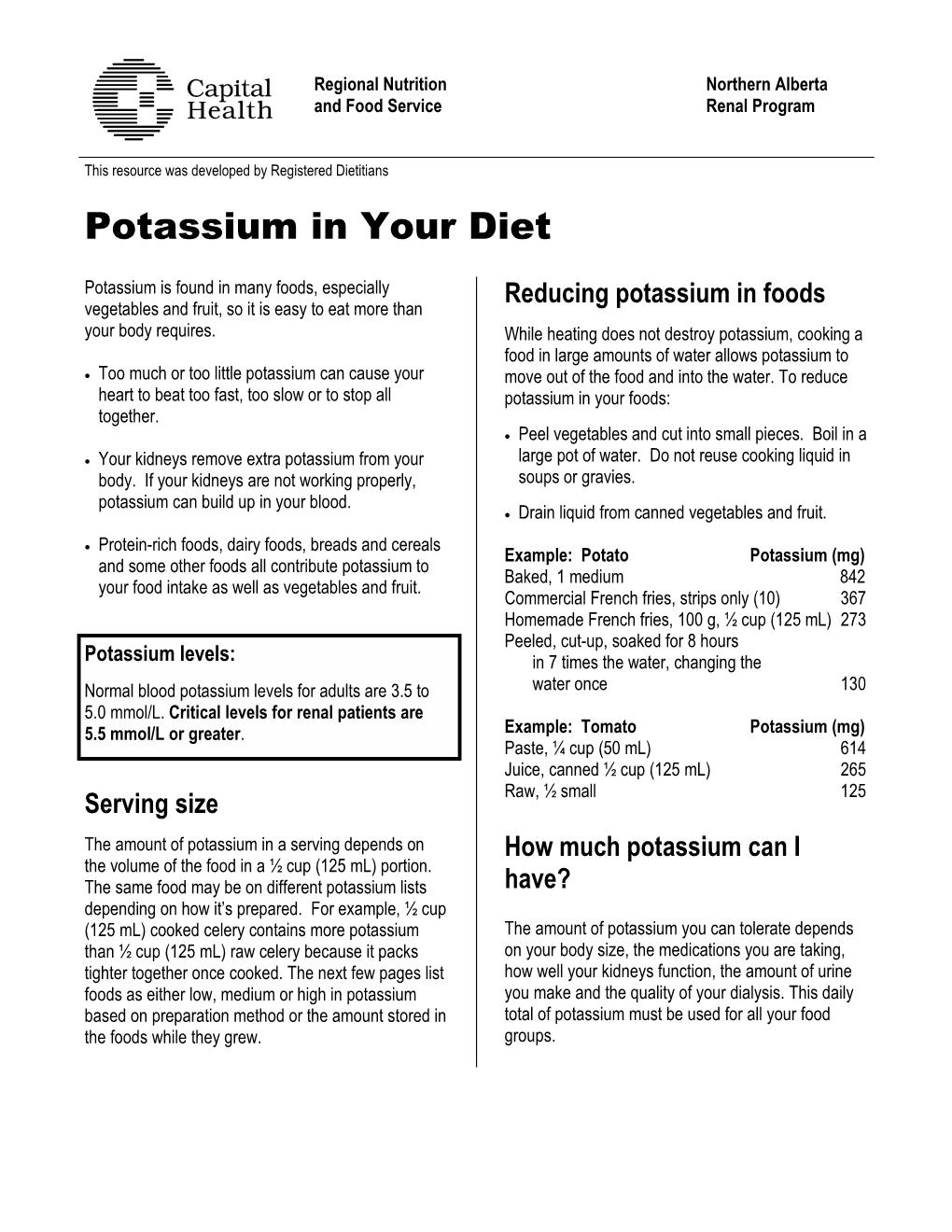 Potassium in Your Diet