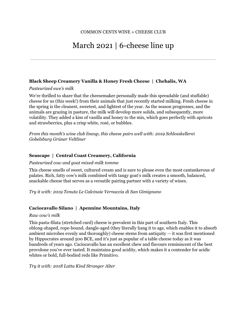 March 2021 | 6-Cheese Line Up