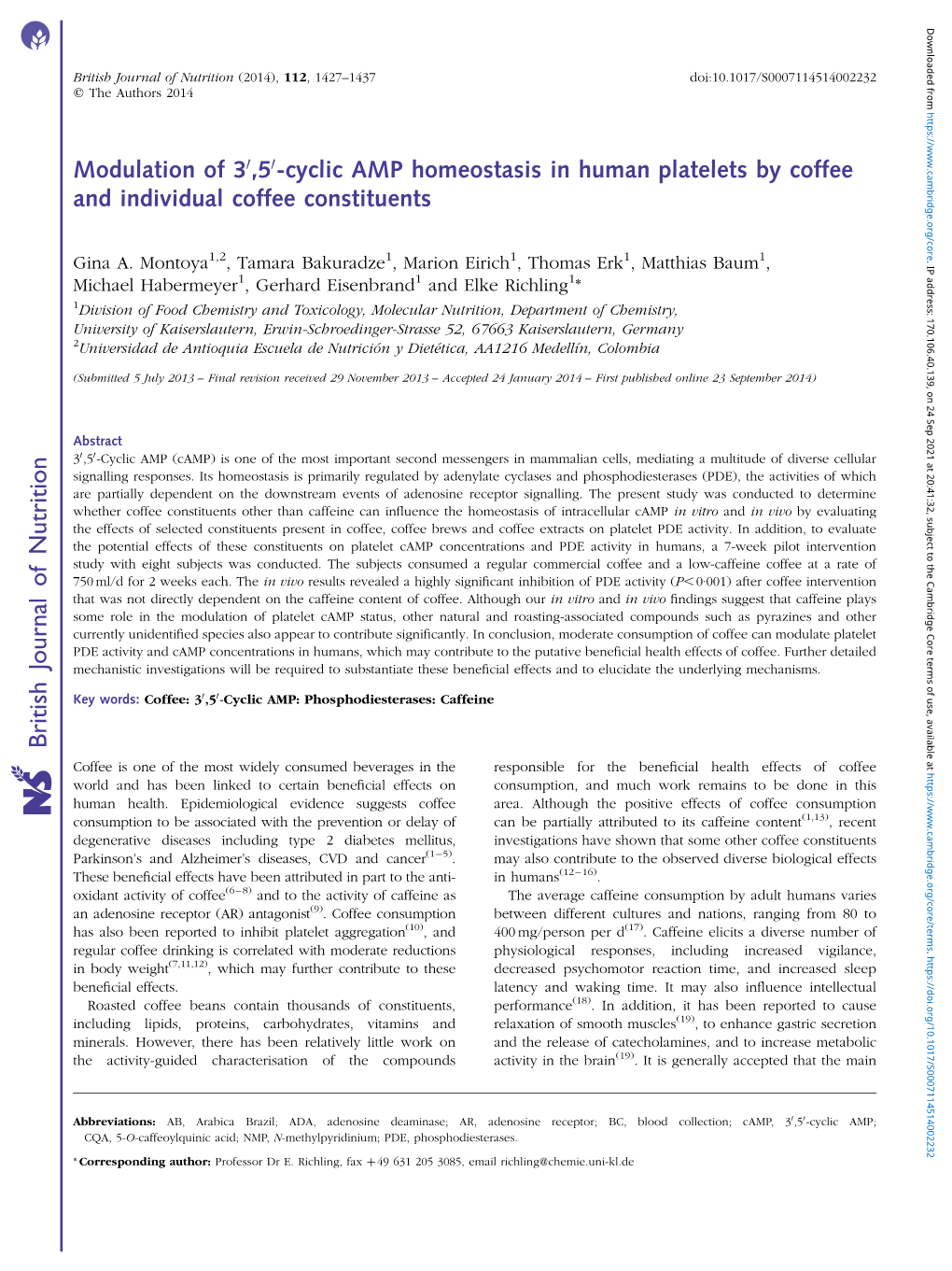 British Journal of Nutrition (2014), 112, 1427–1437 Doi:10.1017/S0007114514002232 Q the Authors 2014