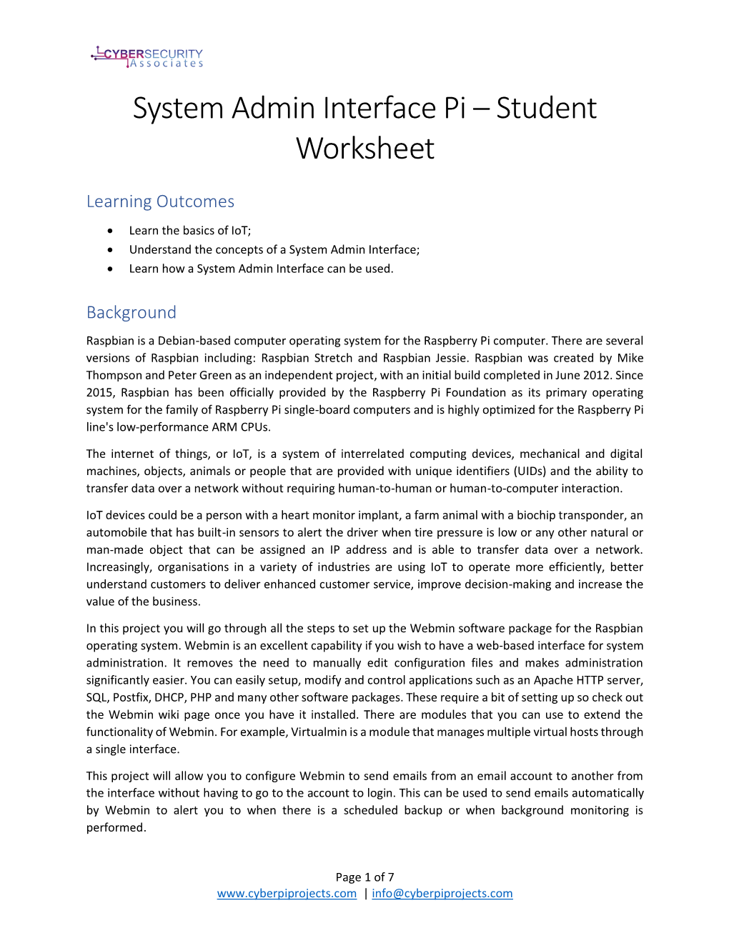 System Admin Interface Pi – Student Worksheet
