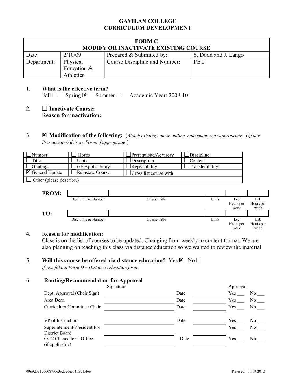 Course Discipline and s1