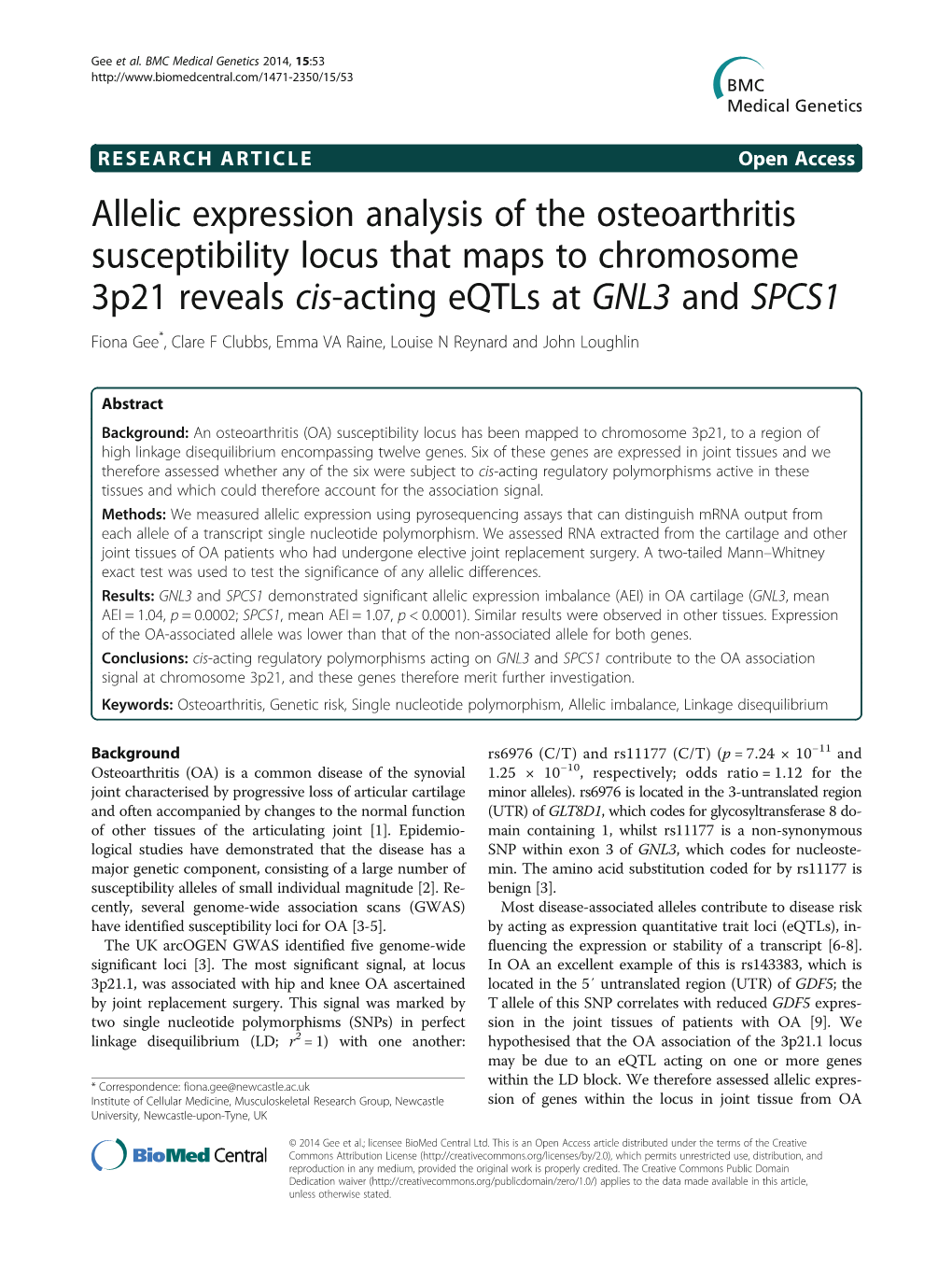 Allelic Expression Analysis of the Osteoarthritis Susceptibility Locus