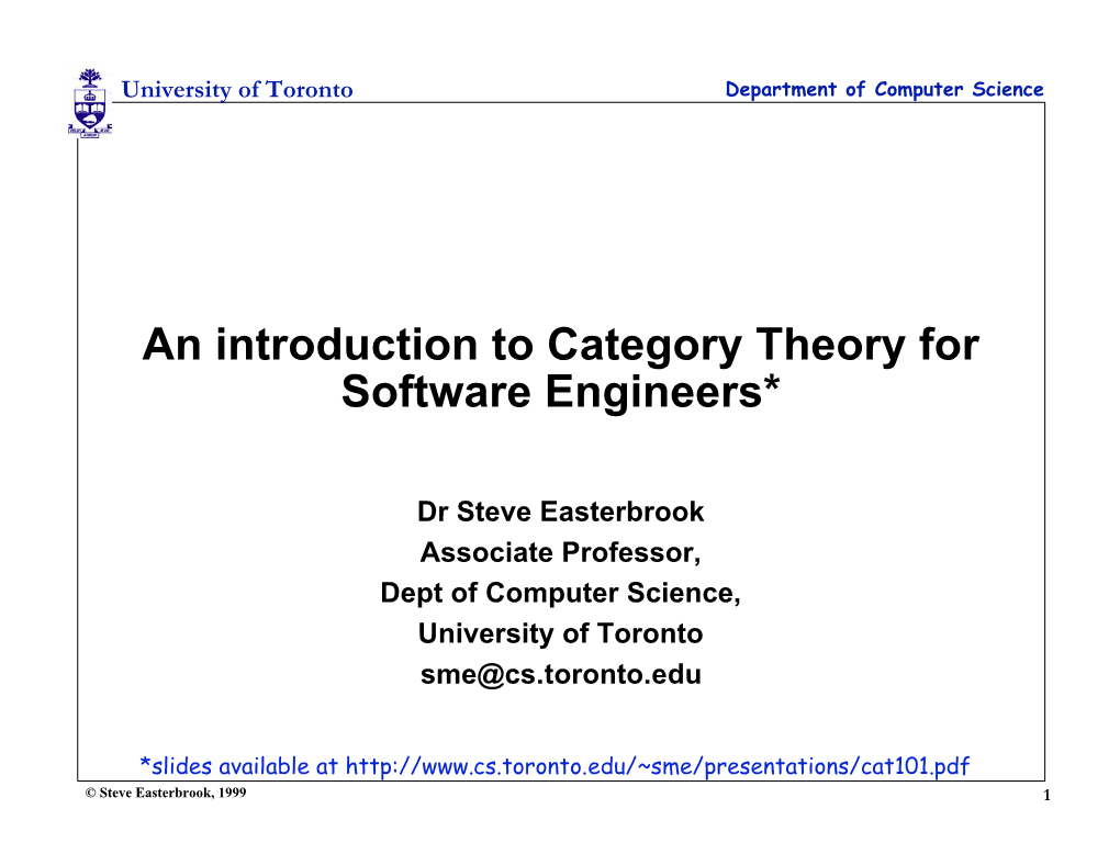 An Introduction to Category Theory for Software Engineers*