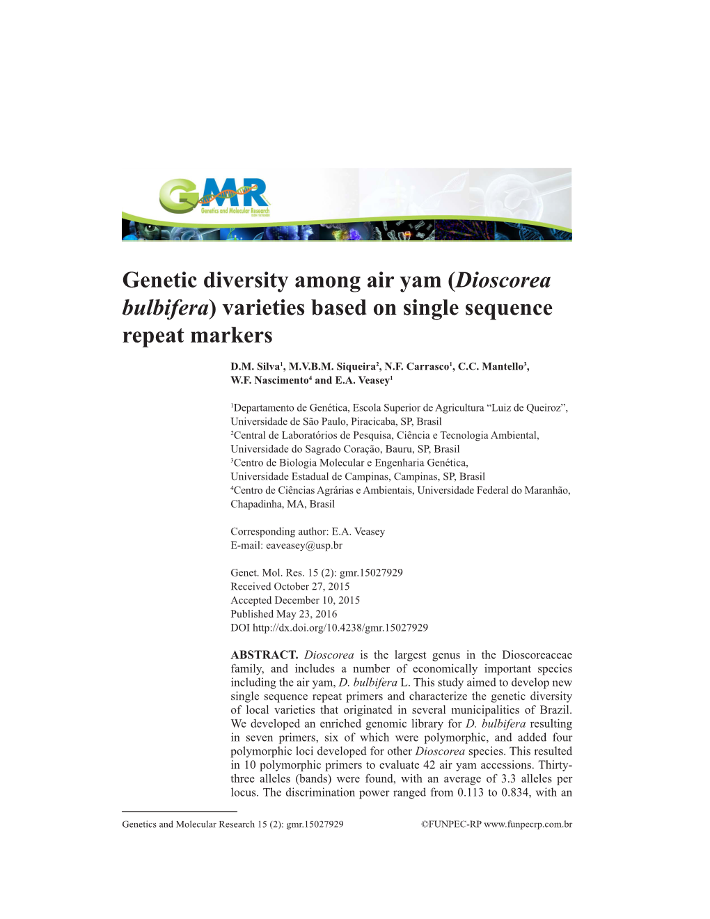 Genetic Diversity Among Air Yam (Dioscorea Bulbifera) Varieties Based on Single Sequence Repeat Markers