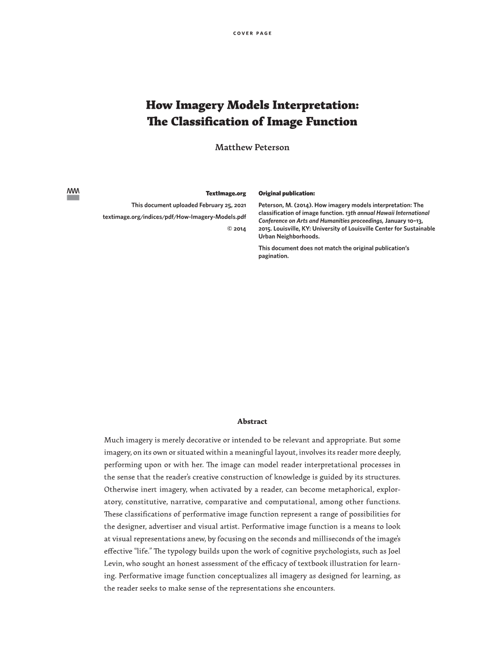 How Imagery Models Interpretation: the Classification of Image Function