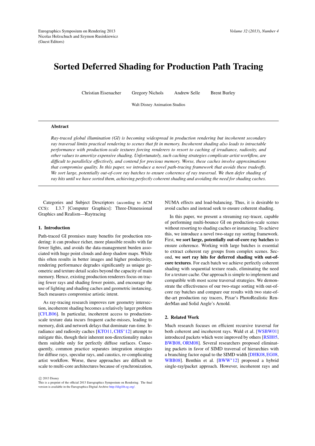 Sorted Deferred Shading for Production Path Tracing