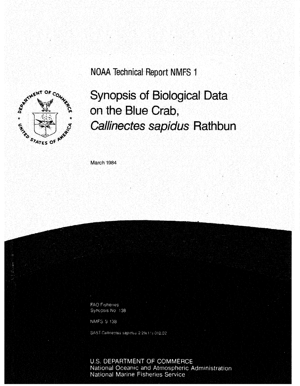 Synopsis of Biological Data on the Blue Crab, Callinectes Sapidus Rathbun'