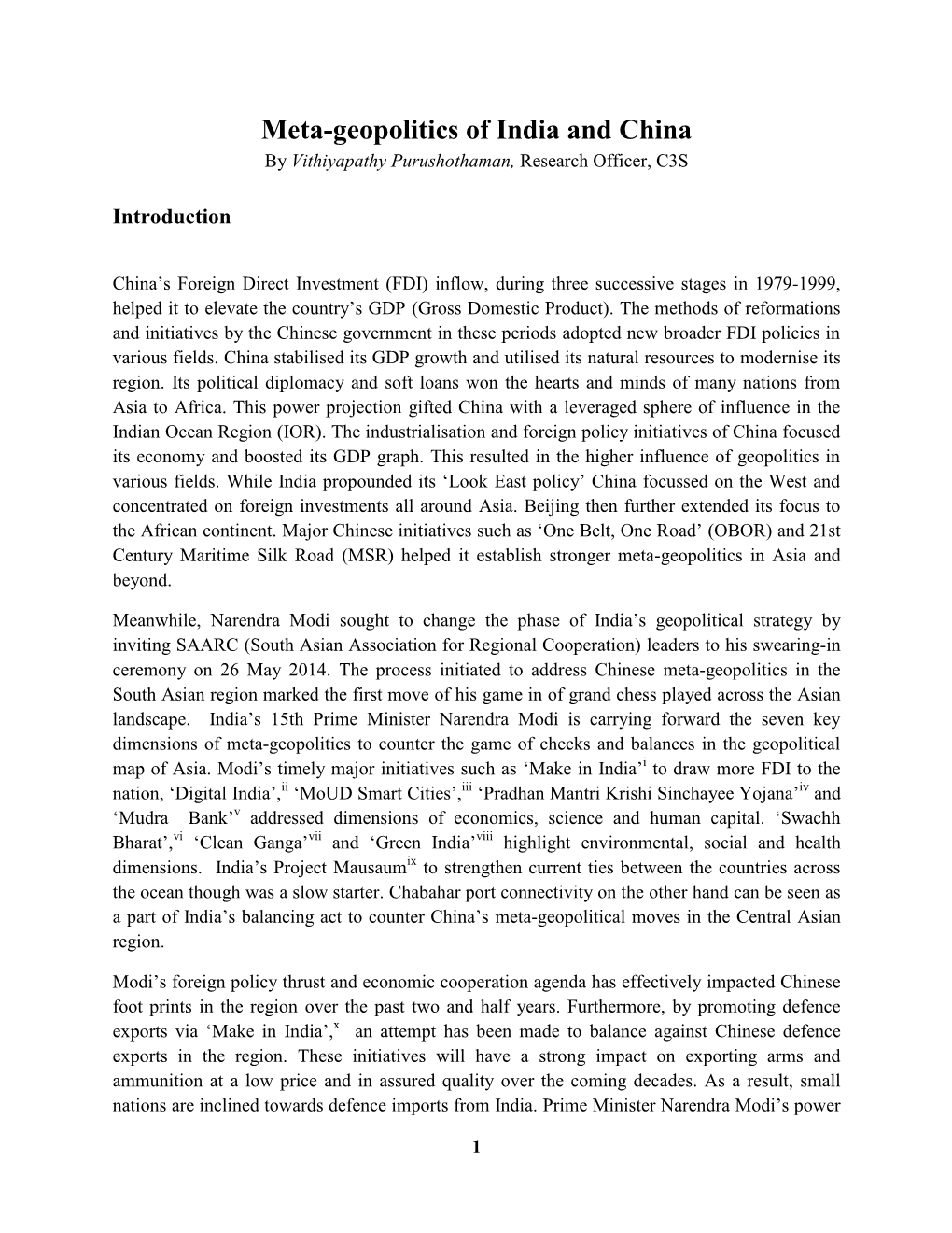 Meta-Geopolitics of India and China by Vithiyapathy Purushothaman, Research Officer, C3S