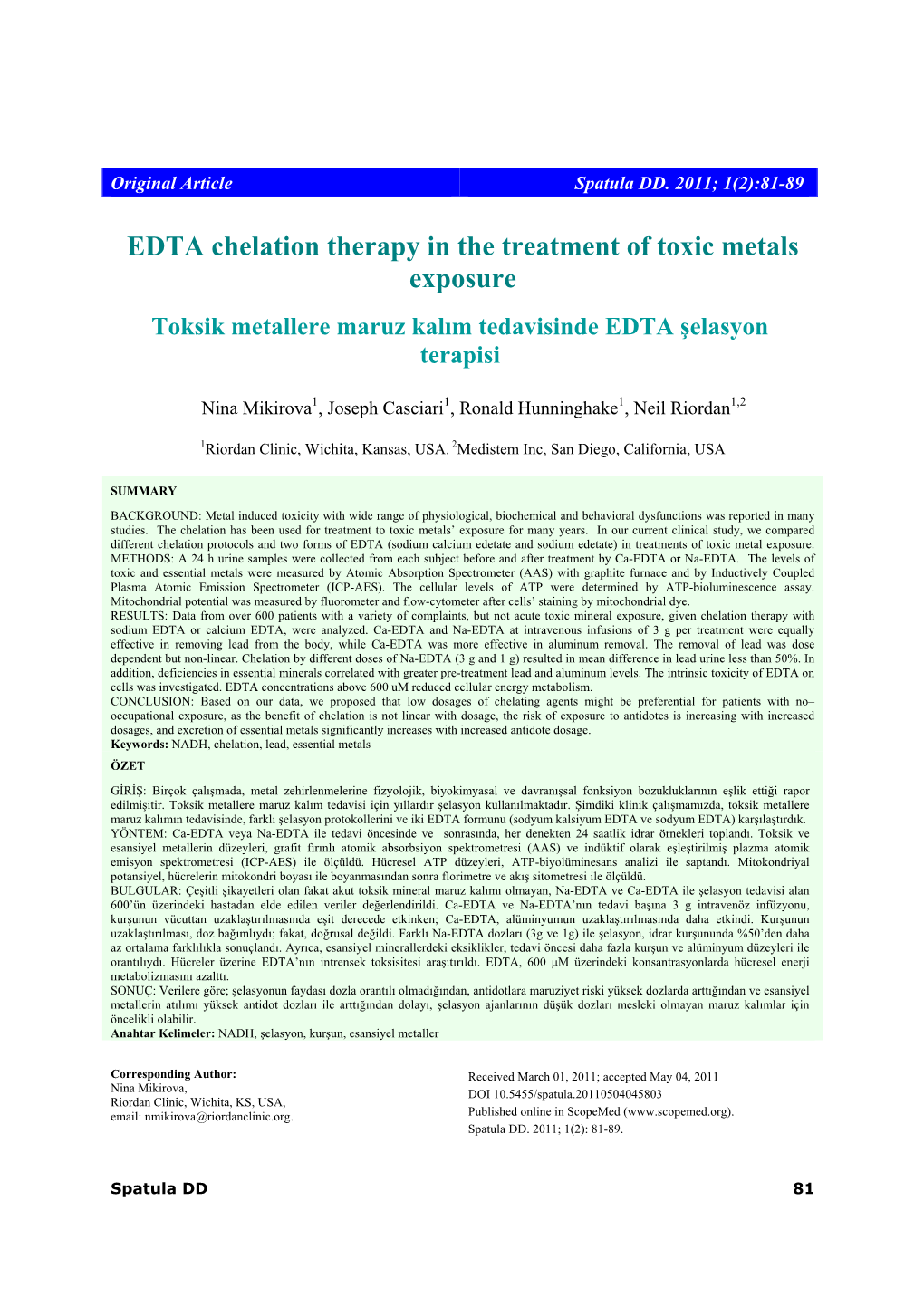 EDTA Chelation Therapy in the Treatment of Toxic Metals Exposure