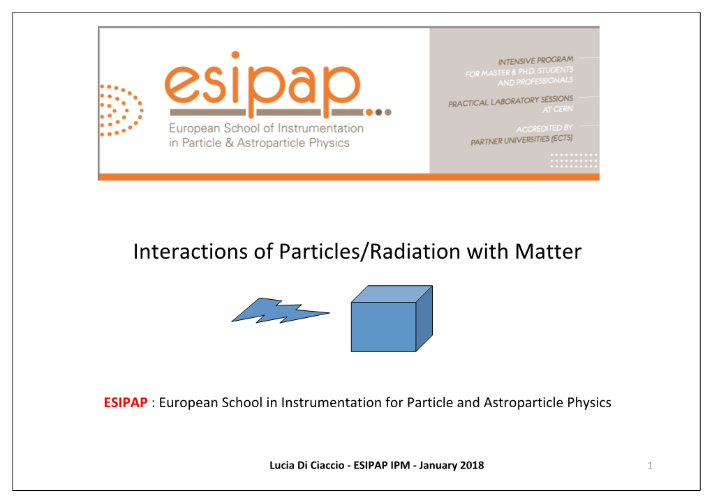 Interactions of Particles/Radiation with Matter