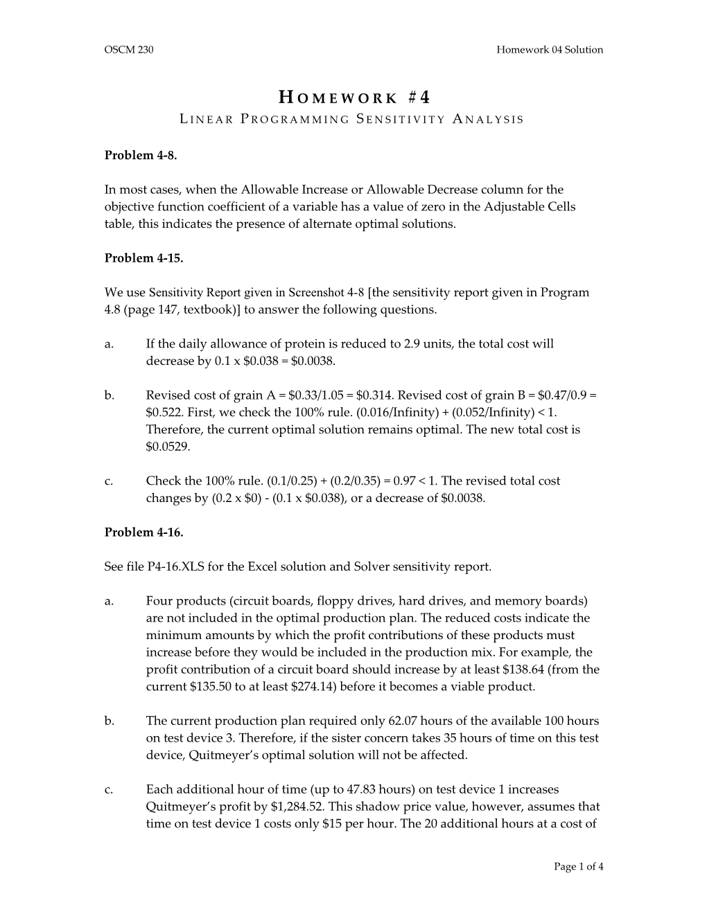 Linear Programming Sensitivity Analysis s1