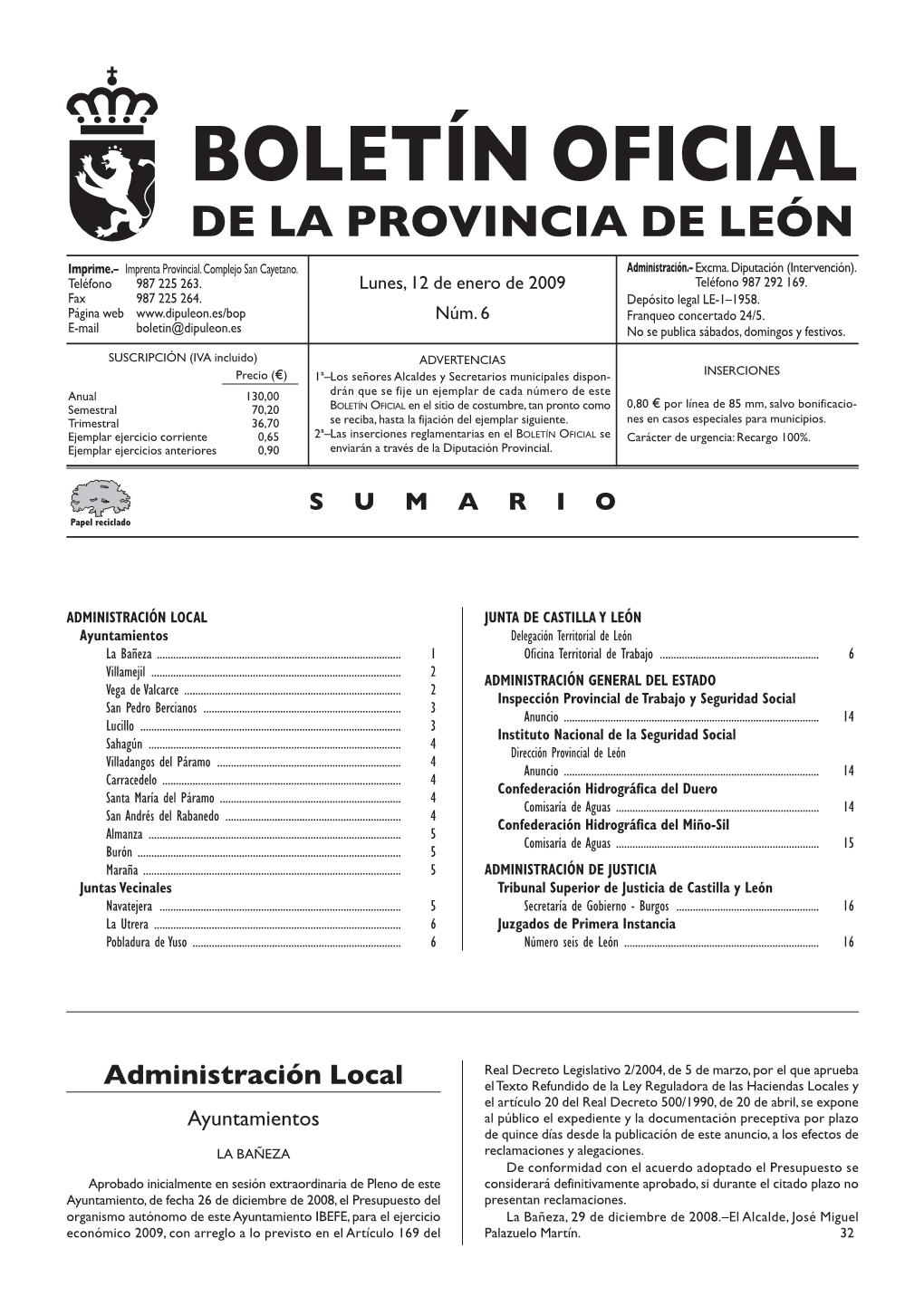 Boletín Oficial De La Provincia De León