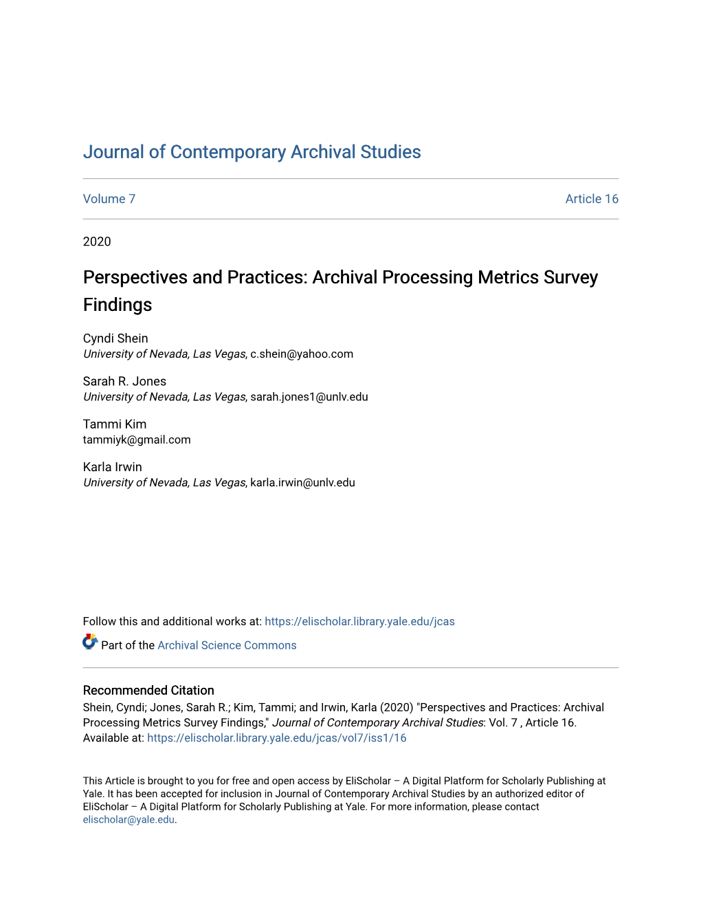 Archival Processing Metrics Survey Findings