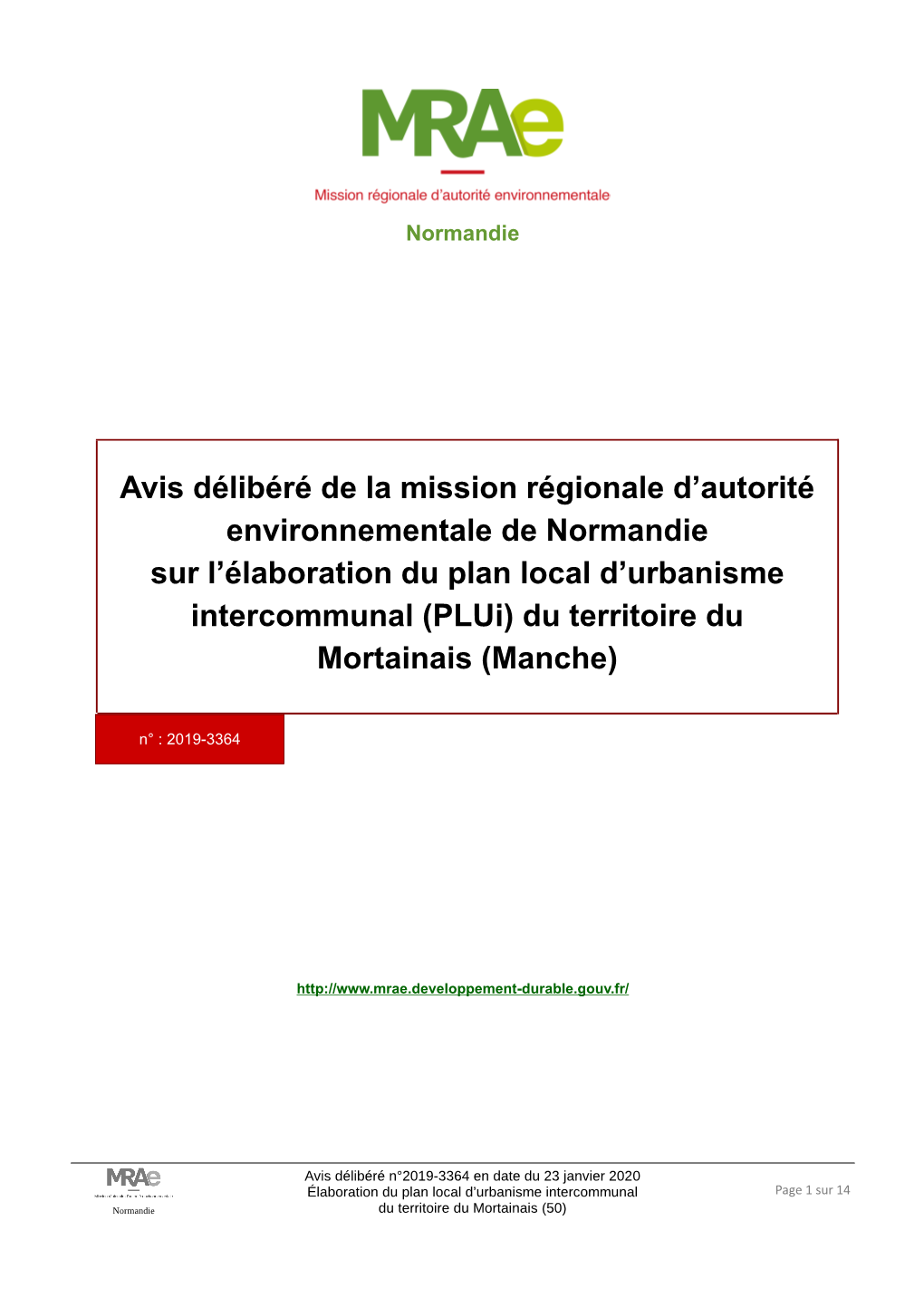 Avis Délibéré De La Mission Régionale D'autorité Environnementale De