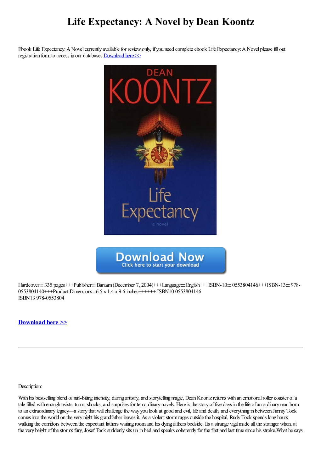 Life Expectancy: a Novel by Dean Koontz