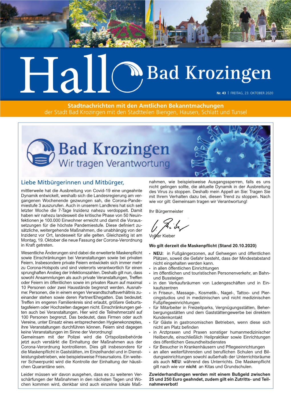 Stadtnachrichten Mit Den Amtlichen Bekanntmachungen Der Stadt Bad Krozingen Mit Den Stadtteilen Biengen, Hausen, Schlatt Und Tunsel