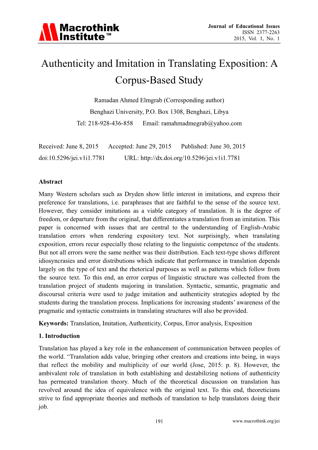 Authenticity and Imitation in Translating Exposition: a Corpus-Based Study